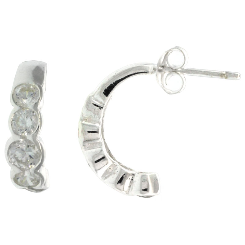 Sterling Silver 5-Stone Half-Hoop Fancy CZ Earrings 5/8 in. (16 mm) tall