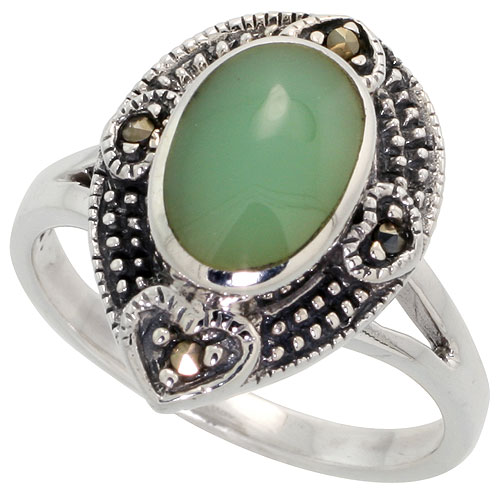 Sterling Silver Pear-shaped Ring, w/ 11 x 8 mm Oval-shaped Green Resin, 3/4 inch (18 mm) wide