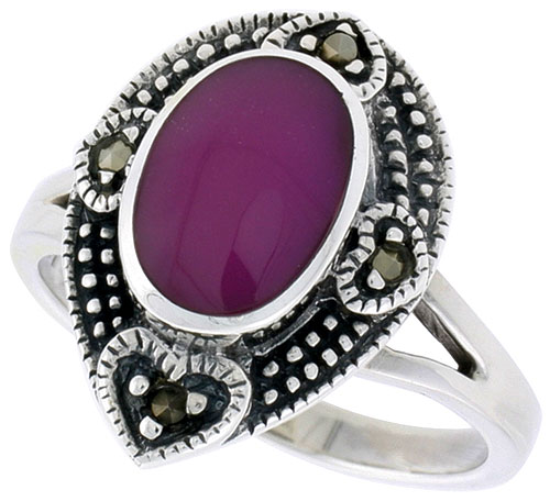Sterling Silver Pear-shaped Ring, w/ 11 x 8 mm Oval-shaped Purple Resin, 3/4 inch (18 mm) wide