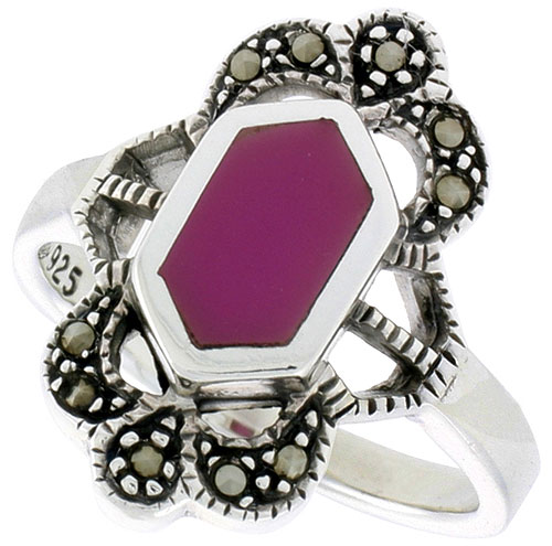 Sterling Silver Ring, w/ Hexagon-shaped Purple Resin, 3/4 inch (19 mm) wide