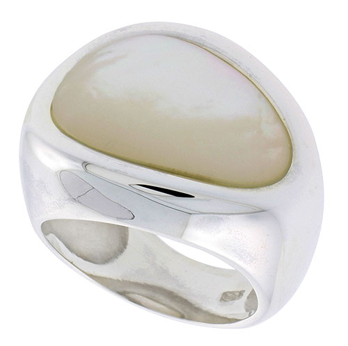 Sterling Silver Ladies' Ring w/ a Pear-shaped Mother of Pearl, 3/4" (19 mm) wide