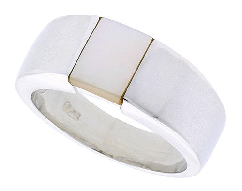 Sterling Silver Ladies' Band w/ Mother of Pearl, 5/16" (8 mm) wide
