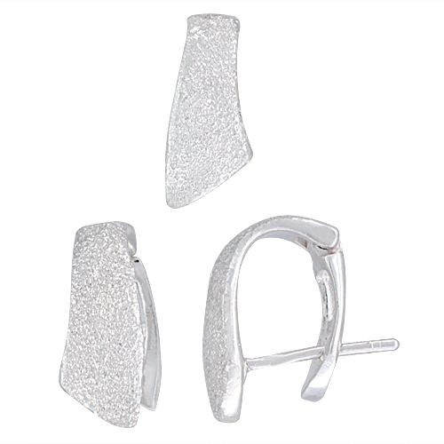 Sterling Silver Matte-finish Huggie Stud Earrings (14mm tall) & Pendant Slide (13mm tall) Set