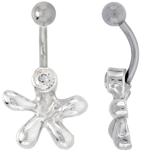 Cookie Cutter Belly Button Ring with Clear Cubic Zirconia on Sterling Silver Setting