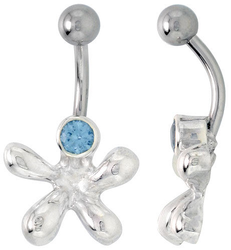 Cookie Cutter Belly Button Ring with Blue Topaz Cubic Zirconia on Sterling Silver Setting