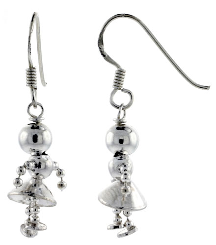 Sterling Silver Girl Earrings w/ Beads 3/4 inch,