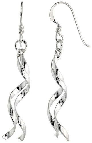 Sterling Silver Double Spiral Drop Dangle Earrings, 1 1/4" (30 mm) tall