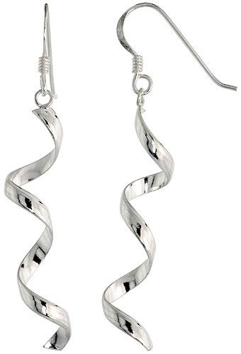 Sterling Silver Spiral Drop Dangle Earrings, 1 11/16" (42 mm) tall