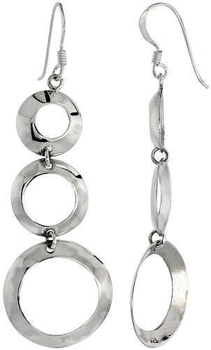 Sterling Silver Graduated Circle Cut Outs Dangle Earrings, 2 1/8" (53 mm) tall