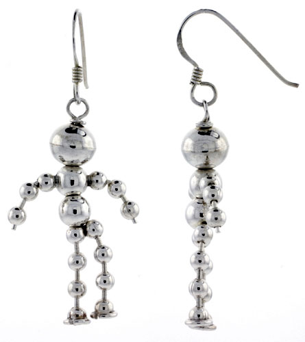 Sterling Silver Boy Earrings w/ Beads 1 inch