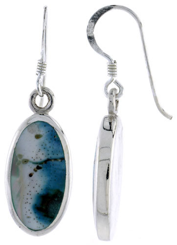 Sterling Silver Oval Shell Earrings w/ Blue Mother of Pearl inlay, 1 7/16" (37 mm) tall
