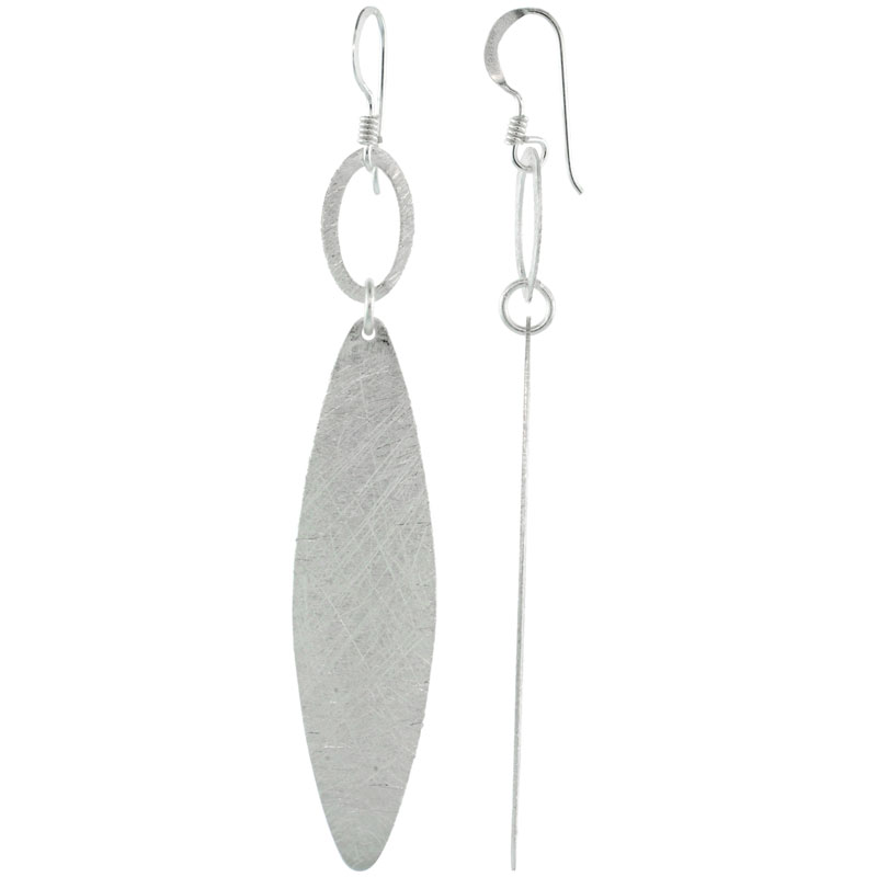 Sterling Silver Frosted Finish Dangle Oval Earrings, 2 7/8 (73 mm) tall