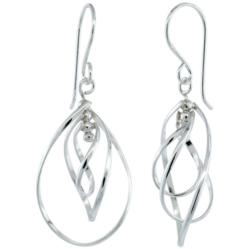Sterling Silver Curvy Pear Cut Outs Dangle Earrings, 1 1/2 (38 mm) tall