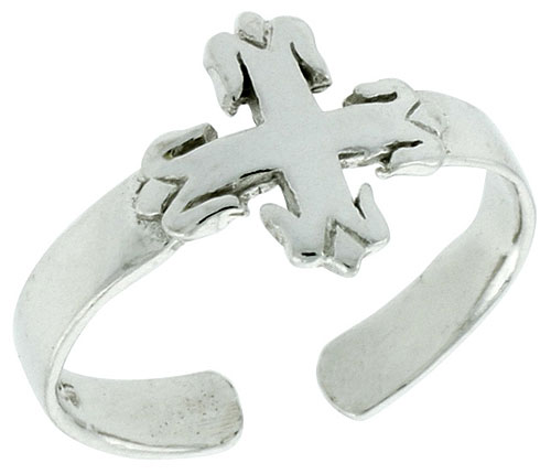 Sterling Silver Cross Fleury Adjustable (Size 3.5 to 6.5) Toe Ring / Kid's Ring, 3/8 in. (9 mm) wide