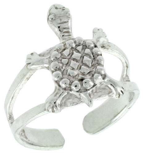 Sterling Silver Turtle Adjustable (Size 3 to 6) Toe Ring / Kid's Ring, 1/2 in. (13 mm) wide