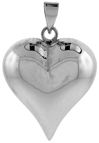 Sterling Silver High Polished 1 1/4" Puffed Heart, with 18" Box chain.