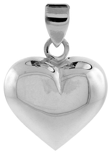 Sterling Silver High Polished 13/16" Puffed Heart, with 18" Box chain.