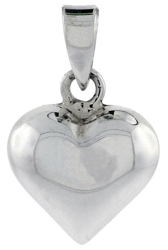 Sterling Silver High Polished Small 9/16" Puffed Heart, with 18" Box chain.