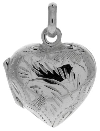 Sterling Silver Hand Engraved 13/16" Puffed Heart, with 18" Box chain.