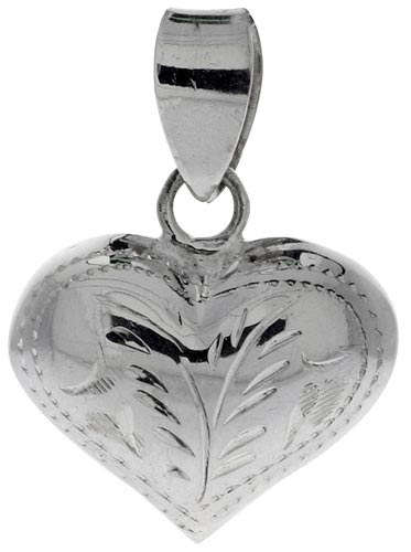 Sterling Silver Hand Engraved 11/16" Puffed Heart, with 18" Box chain.