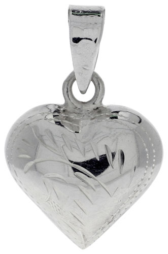 Sterling Silver Hand Engraved Small 9/16" Puffed Heart, with 18" Box chain.
