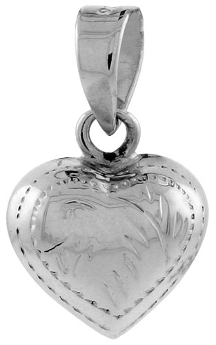 Sterling Silver Hand Engraved Small 1/2" Puffed Heart, with 18" Box chain.