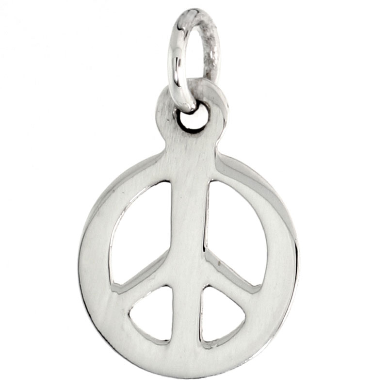 Sterling Silver Tiny Peace Sign Pendant, w/ 18" Thin Box Chain, 1/2" (13 mm) tall 