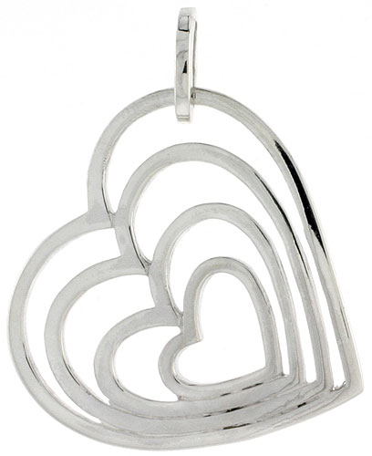 Sterling Silver Graduated Hearts Pendant, 3/4 inch long 