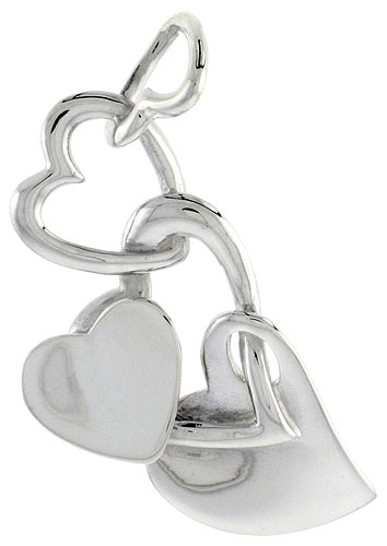 Sterling Silver Heart Pendant, 1 1/2 inch long 