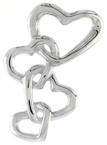 Sterling Silver Overlapping Hearts Pendant, 7/8 inch long 