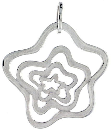 Sterling Silver Star Pendant, 1 1/4 inch long 