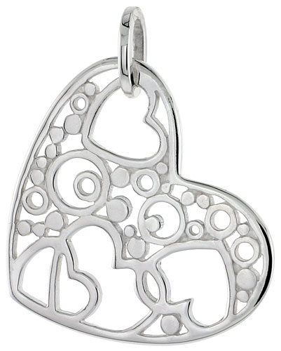 Sterling Silver Heart Pendant, 1 inch long 