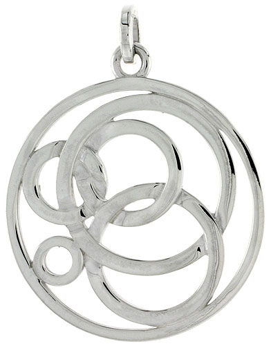 Sterling Silver Round Pendant, 1 1/4 inch long 