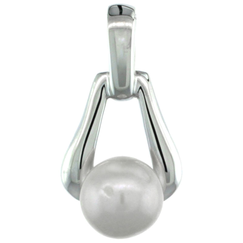 Sterling Silver Pearl on Triangular Cut Out Pendant 1/2 in. (12 mm), High Polished Finish