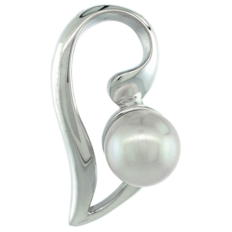 Sterling Silver Fancy Half Heart Pearl Pendant 7/8 in. (22 mm), High Polished Finish