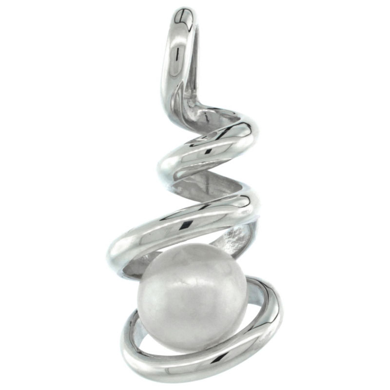 Sterling Silver Spiral Twist Pearl Pendant 11/16 in. (17 mm), High Polished Finish