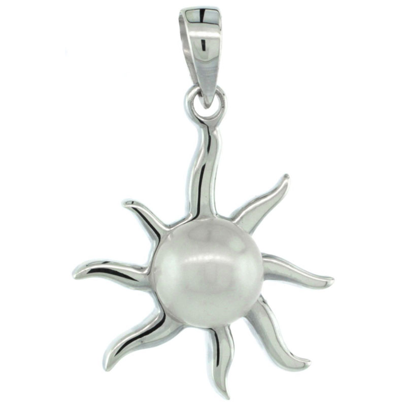Sterling Silver Sun Rays Pearl Pendant 7/8 in. (22 mm), High Polished Finish
