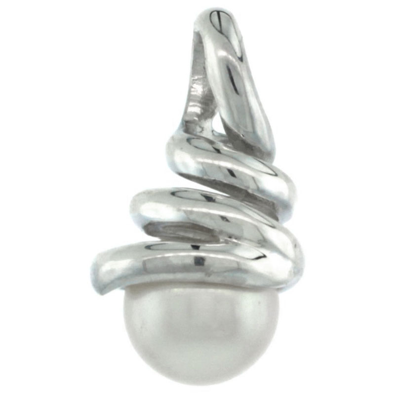 Sterling Silver Twisted Cone Pearl Pendant 1/2 in. (12 mm), High Polished Finish