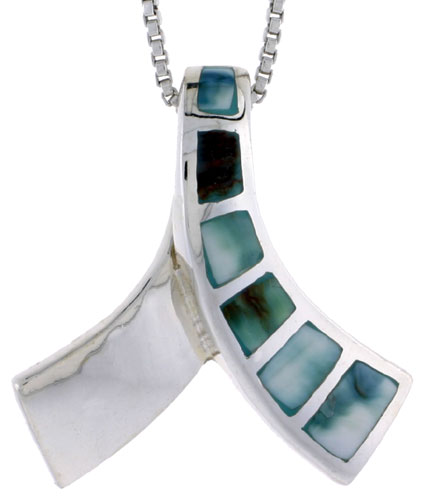 Sterling Silver Knot Slider Shell Pendant, w/ Blue-Green Mother of Pearl inlay, 1" (25 mm) tall& 18" Thin Snake Chain
