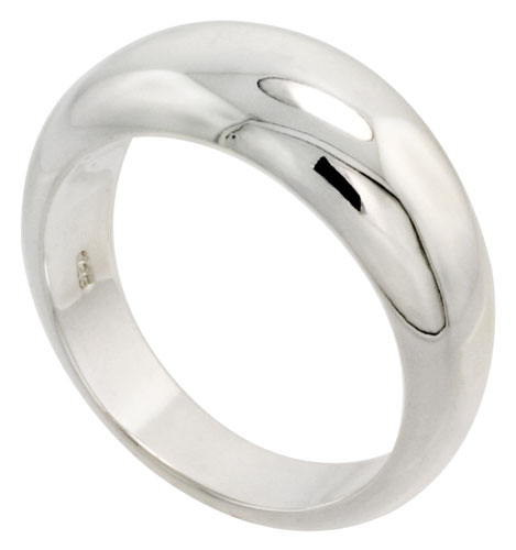 Sterling Silver Low Dome Cigar Band Ring Flawless finish 3/8 inch wide, sizes 6 - 10