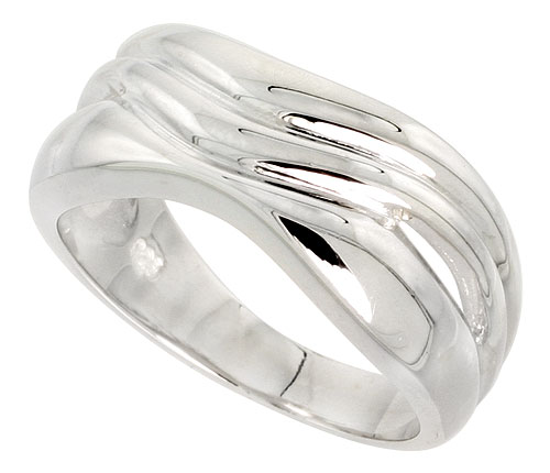 Sterling Silver Wavy Band Ring Flawless finish 3/8 inch wide, sizes 6 - 10