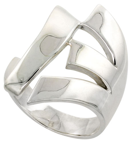 Sterling Silver Fork Ring Flawless finish 1 inch wide, sizes 6 to 10