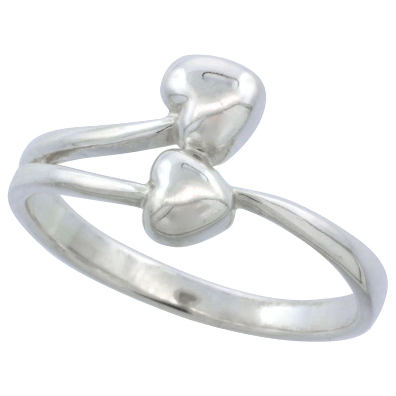 Sterling Silver Two Hearts Ring Flawless finish 1/2 inch wide, sizes 6 to 10