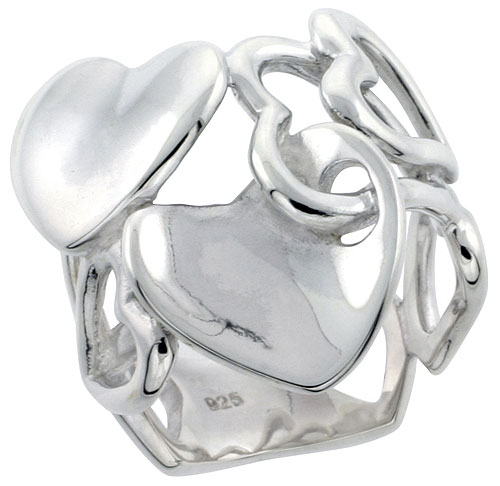 Sterling Silver Interlocking Hearts Flawless finish 15/16 inch wide, sizes 6 - 10