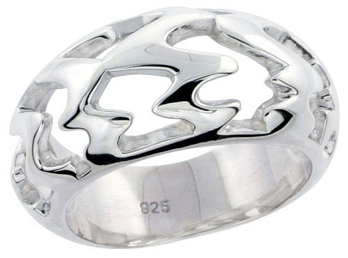 Sterling Silver Psychedelic Pattern Band Ring Flawless finish 3/8 inch wide, sizes 6 - 10