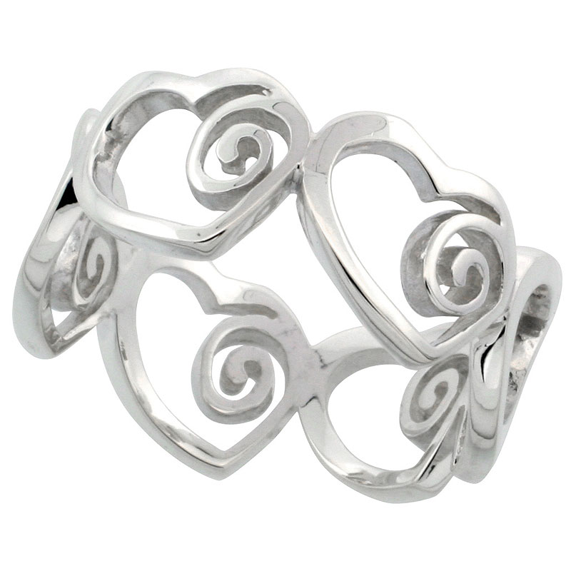 Sterling Silver Heart Cut Out Ring Flawless finish w/ Swirls, 3/8 inch wide