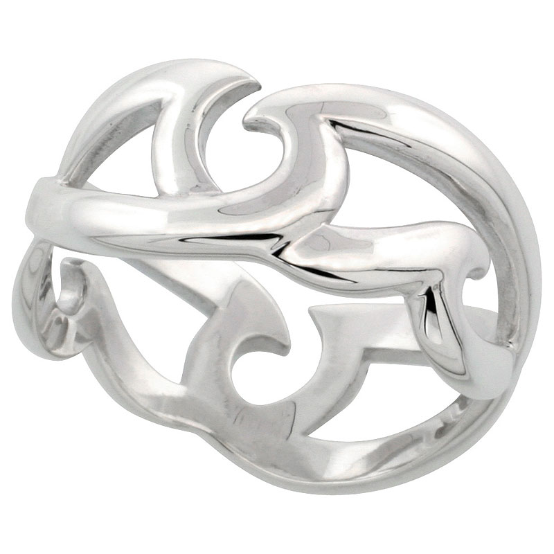 Sterling Silver Ring Flawless finish w/ Wave Pattern, 3/8 inch wide