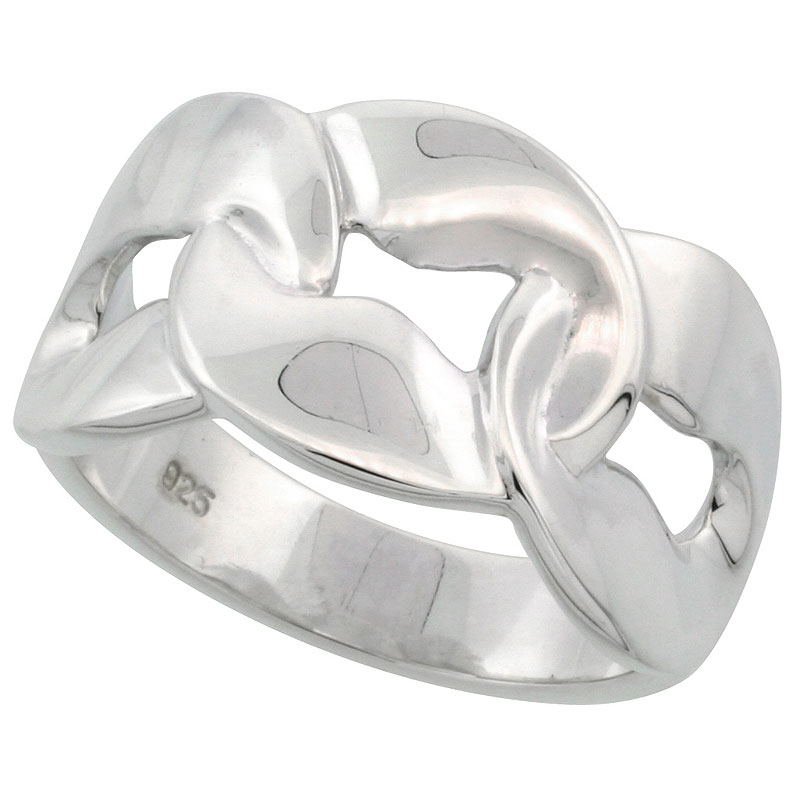 Sterling Silver Chain Link Ring Flawless Finish, 1/2 inch wide