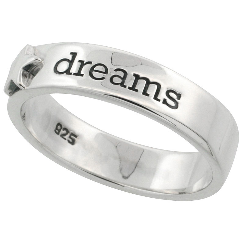 Sterling Silver DREAMS Ring Flawless finish Band w/ Teeny Star, 3/16 inch wide