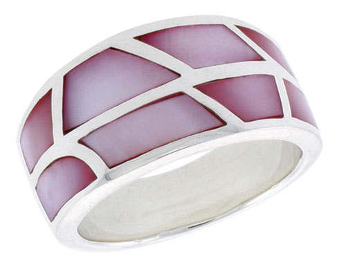 Sterling Silver Dome Shell Ring, w/Pink Mother of Pearl Inlay, 1/2" (12.5 mm) wide